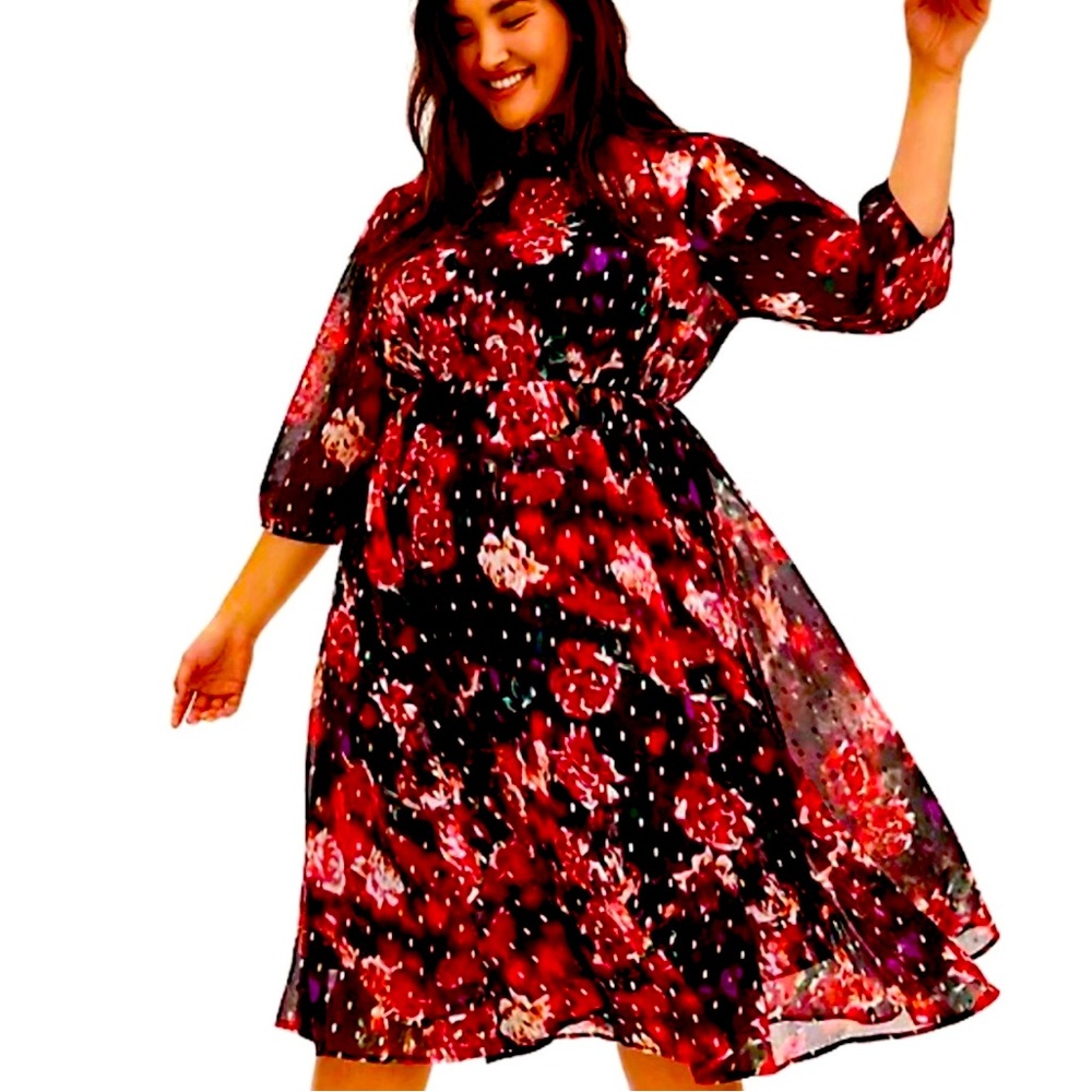 Torrid Smock Mock Neck Sheer Multicolor Midi Dress - Size Torrid 0